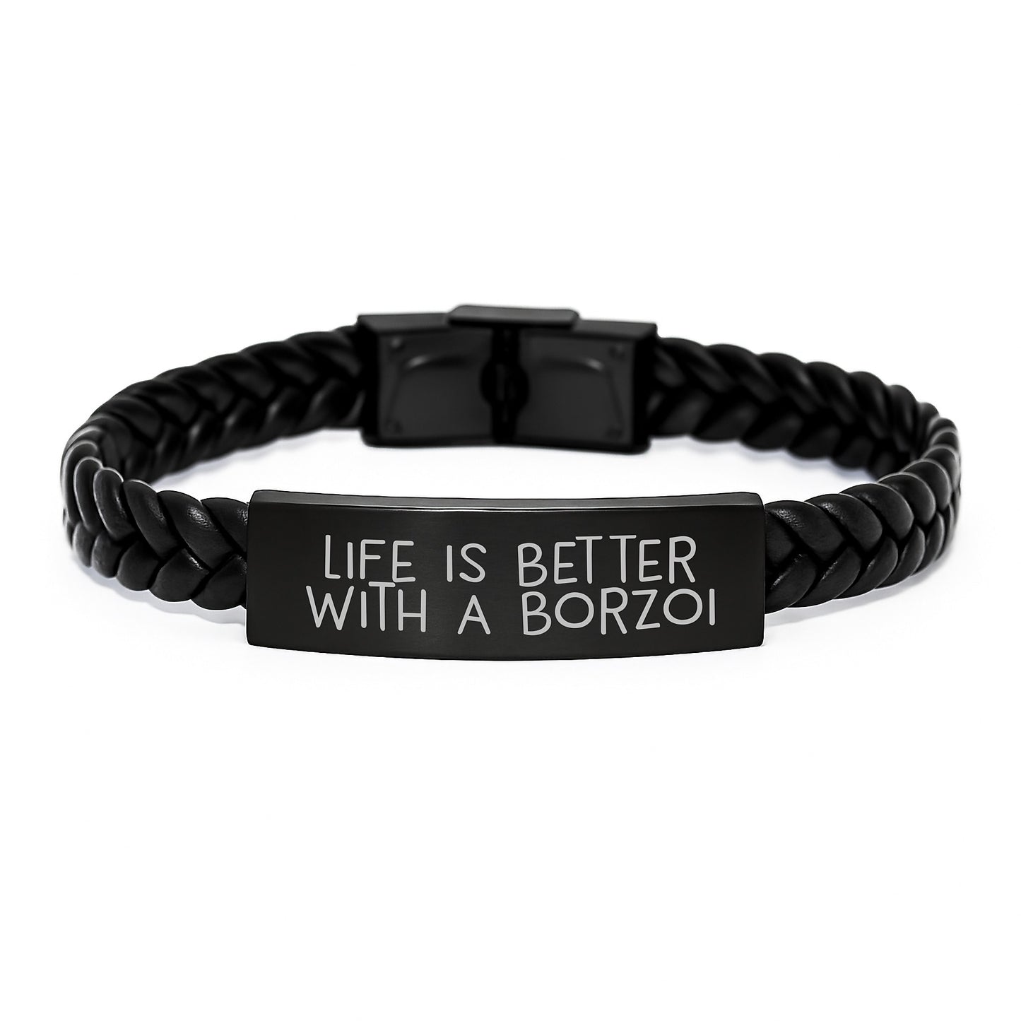 Funny Life Is Better with a Borzoi Dog Gifts for Men from Women Valentine's Unique Interlaced Leather Bracelet for Borzoi Dog Owners - Image 1