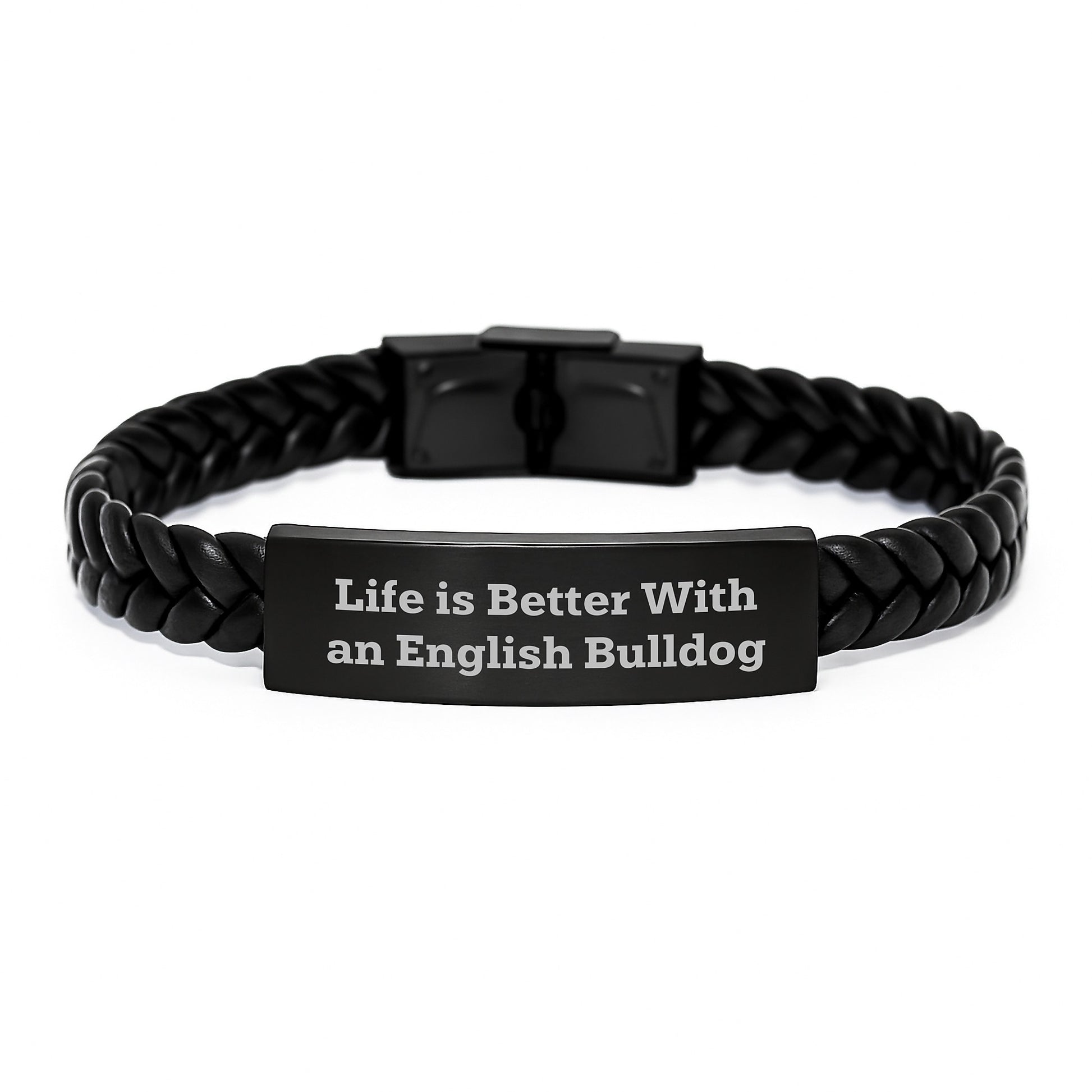 English Bulldog Lover Gifts from Men for Valentine's Unique Interlaced Leather Bracelets with Funny Quote Life Is Better With An English Bulldog - Image 1