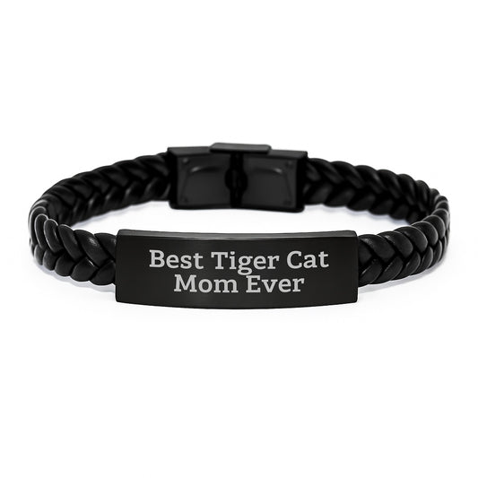 Funny Tiger Cat Mom Ever Leather Interlaced Leather Bracelet Gifts from Men to Women Best Friends Coworkers Family - Image 1