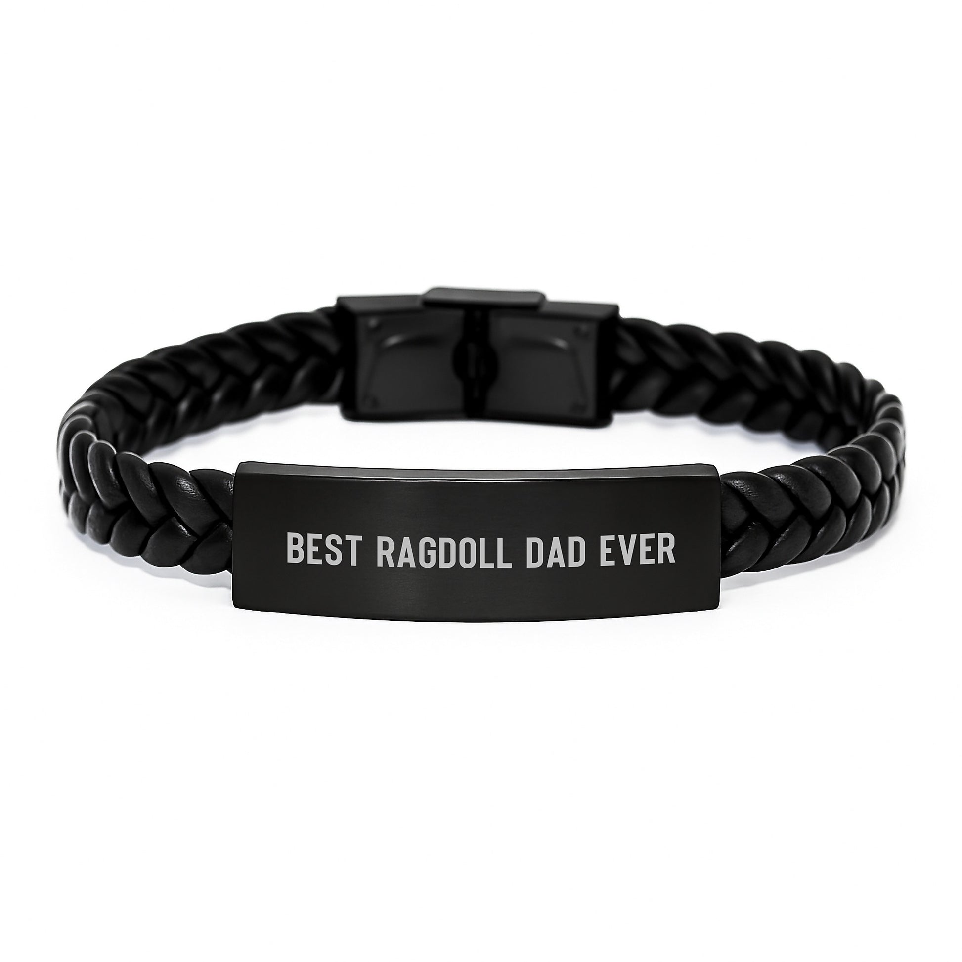 Funny Gifts for Ragdoll Cat Lovers, Best Ragdoll Dad Ever Quote Interlaced Leather Bracelet, Valentine's Unique Gifts from Men to Women - Image 1