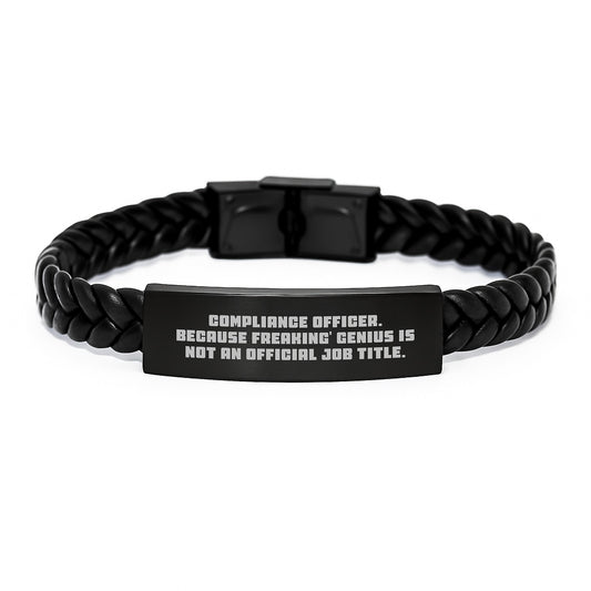 Compliance Officer Gifts from Family, Unique Interlaced Leather Bracelets for Compliance Officer Men, Funny Quotes - Image 1
