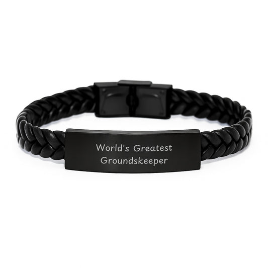 Funny groundskeeper Gifts for Men groundskeeper Friends from Family - 'World's Greatest' Interlaced Leather Bracelet - Image 1
