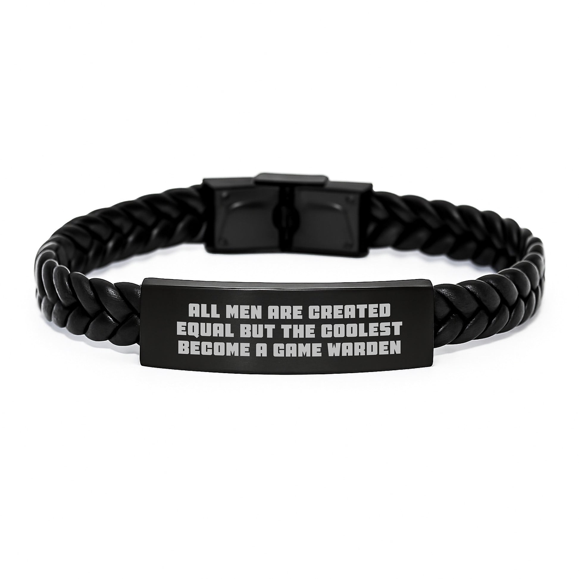 Funny Game Warden Gifts, Interlaced Leather Bracelet for Men - All Men Are Created Equal But The Coolest Become A Game Warden - Mother's Day Unique Gifts from Husband to Wife - Image 1