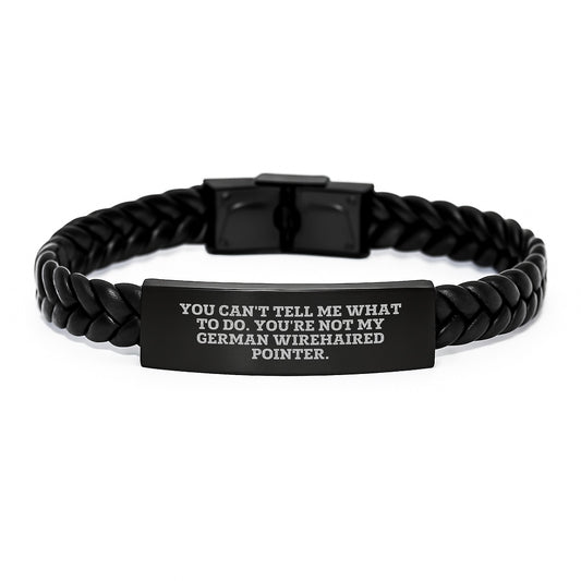 Funny German Wirehaired Pointer Dog Gifts for Him, Birthday Unique Gifts from Men to Friends, Interlaced Leather Bracelet with Engraved Stainless Steel - Image 1