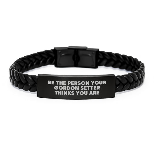 Gordon Setter Dog Lover's Inspirational Gift, Interlaced Leather Bracelet for Him, Valentine's Unique Gifts from Family to Men - Image 1