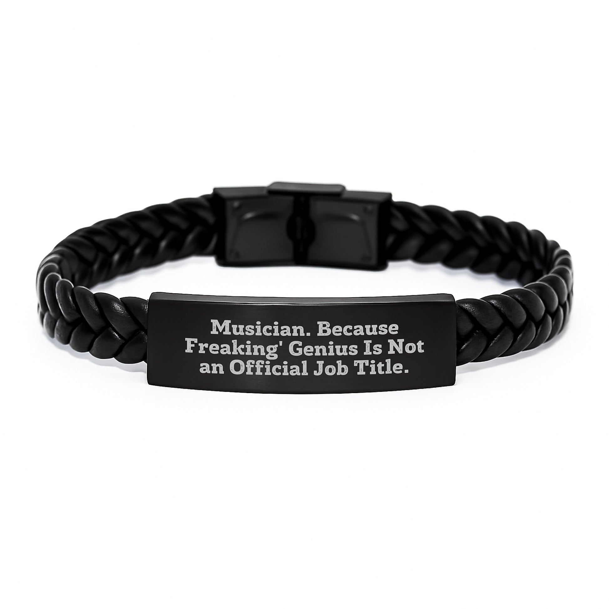 Funny Musician Gifts, Interlaced Leather Bracelet for Music Lover, Musician Quote 'Musician. Because Freaking genius Is Not An Official Job Title.' - Gifts from Men to Musician on Mother's Day - Image 1