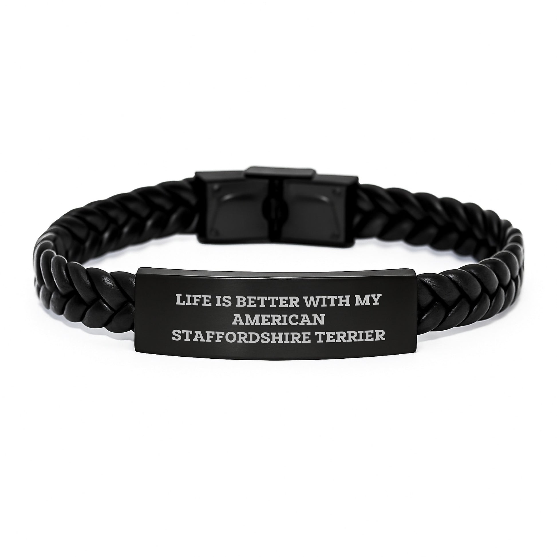 American Staffordshire Terrier Dog Gifts Funny Quote Interlaced Leather Bracelet, Gifts from Men to American Staffordshire Terrier Dog Lover for Valentine's Unique Gifts - Image 1