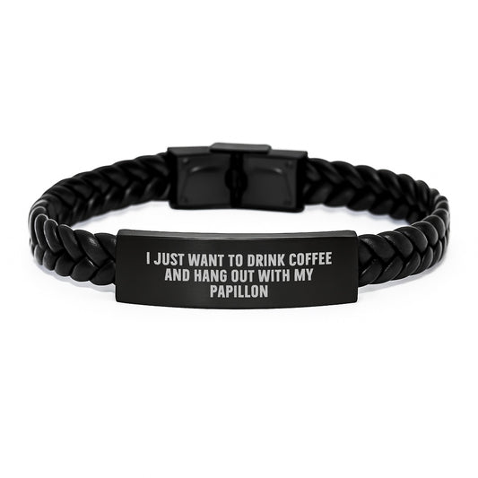 Unique Gifts from Men to Papillon Dog Lover, Funny Papillon Dog Interlaced Leather Bracelet, Valentine's Unique Gifts for Women - Image 1