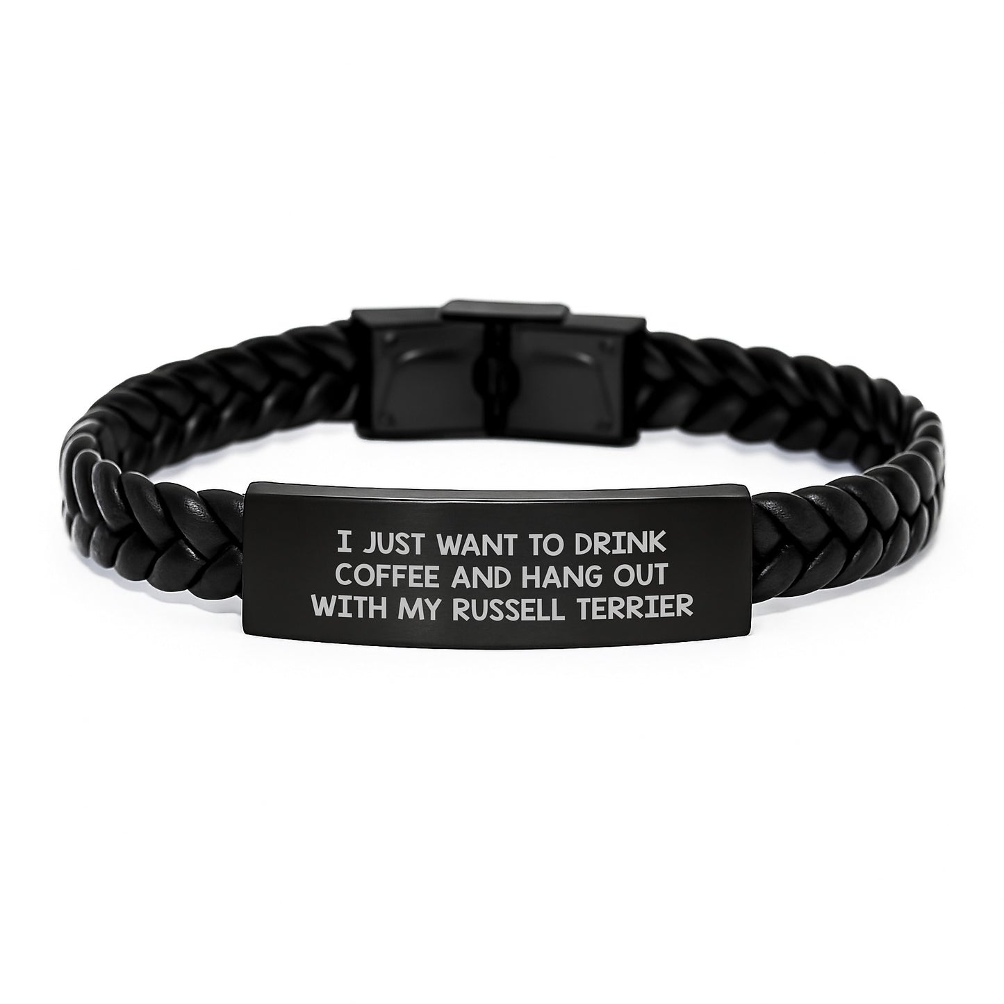 Gifts for Russell Terrier Dog Owner, Funny Quote Interlaced Leather Bracelet, Valentine's Unique Gifts from Men - Image 1