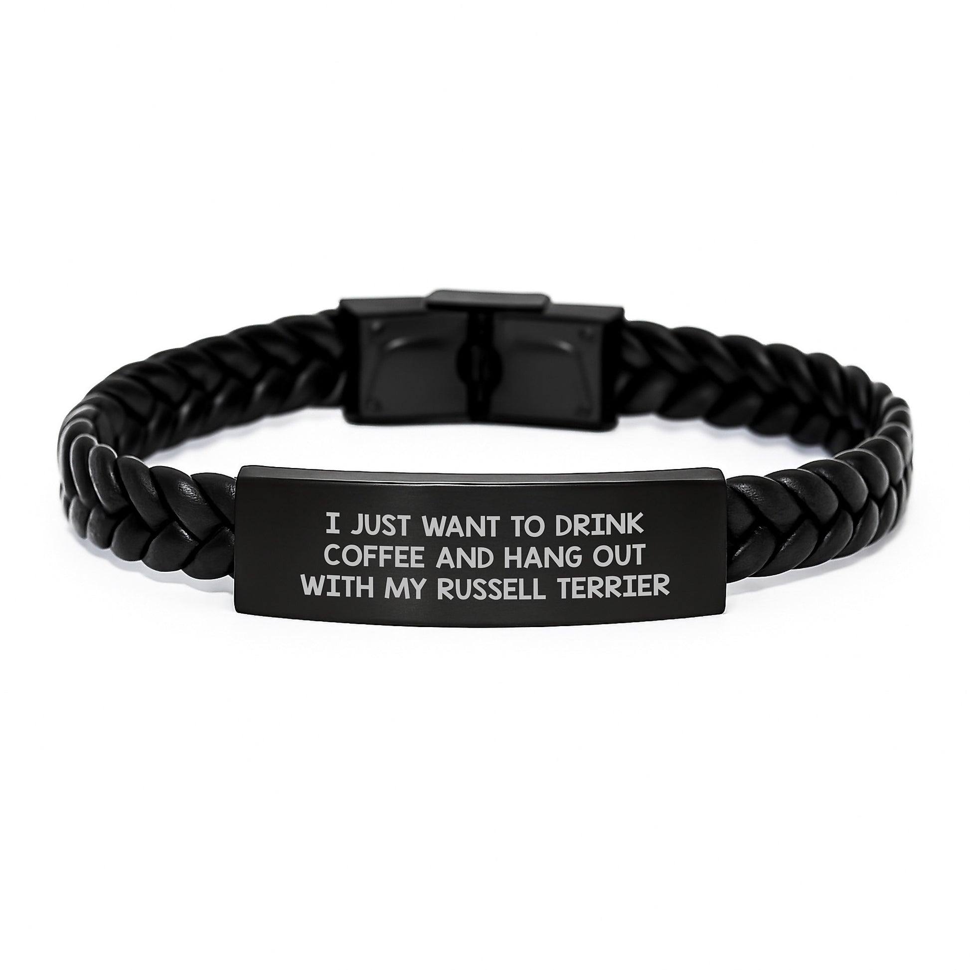 Gifts for Russell Terrier Dog Owner, Funny Quote Interlaced Leather Bracelet, Valentine's Unique Gifts from Men - Image 1