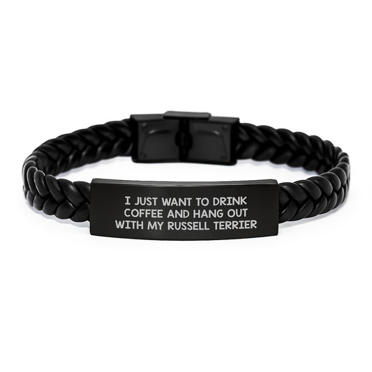 Gifts for Russell Terrier Dog Owner, Funny Quote Interlaced Leather Bracelet, Valentine's Unique Gifts from Men - Image 1