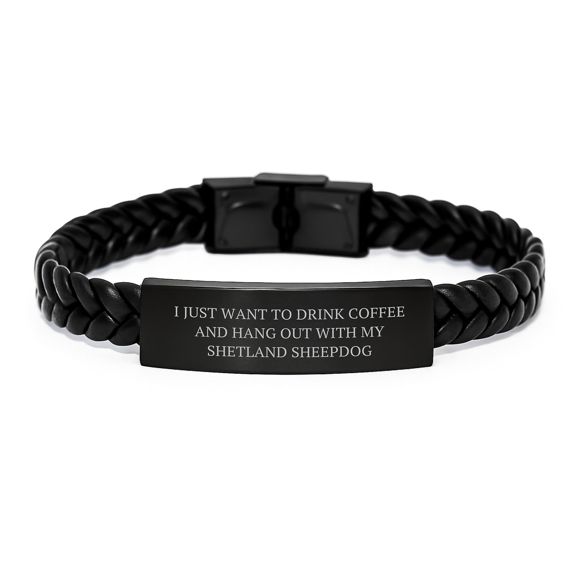 Shetland Sheepdog Lover's Interlaced Leather Bracelet, Funny Coffee and Shetland Sheepdog Gift for Him, Valentine's Unique Gifts from Men to Women - Image 1