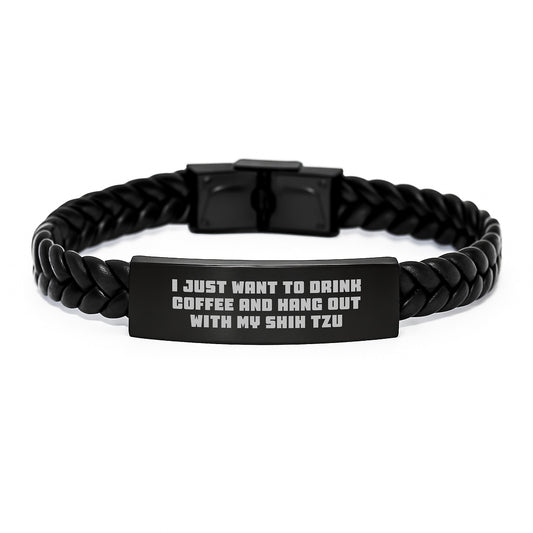 Funny Shih Tzu Dog Interlaced Leather Bracelet Gifts from Men to Women Friends Family on Valentine's - Shih Tzu Dog Lover - Image 1