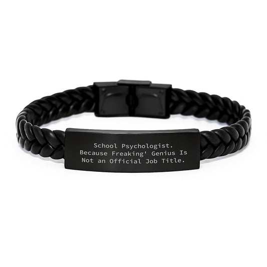 Funny School Psychologist Gifts for Men, Women, and Friends - Interlaced Leather Bracelet - Engraved Graduation Unique Gifts from Family and Coworkers - Image 1