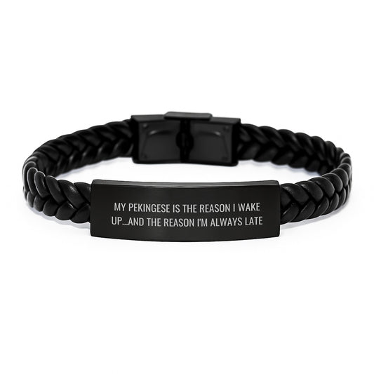 Funny Pekingese Dog Quote Gift - Gifts from Men to Pekingese Dog Lovers, Unique Birthday Unique Gifts for Women, Interlaced Leather Bracelet - Image 1