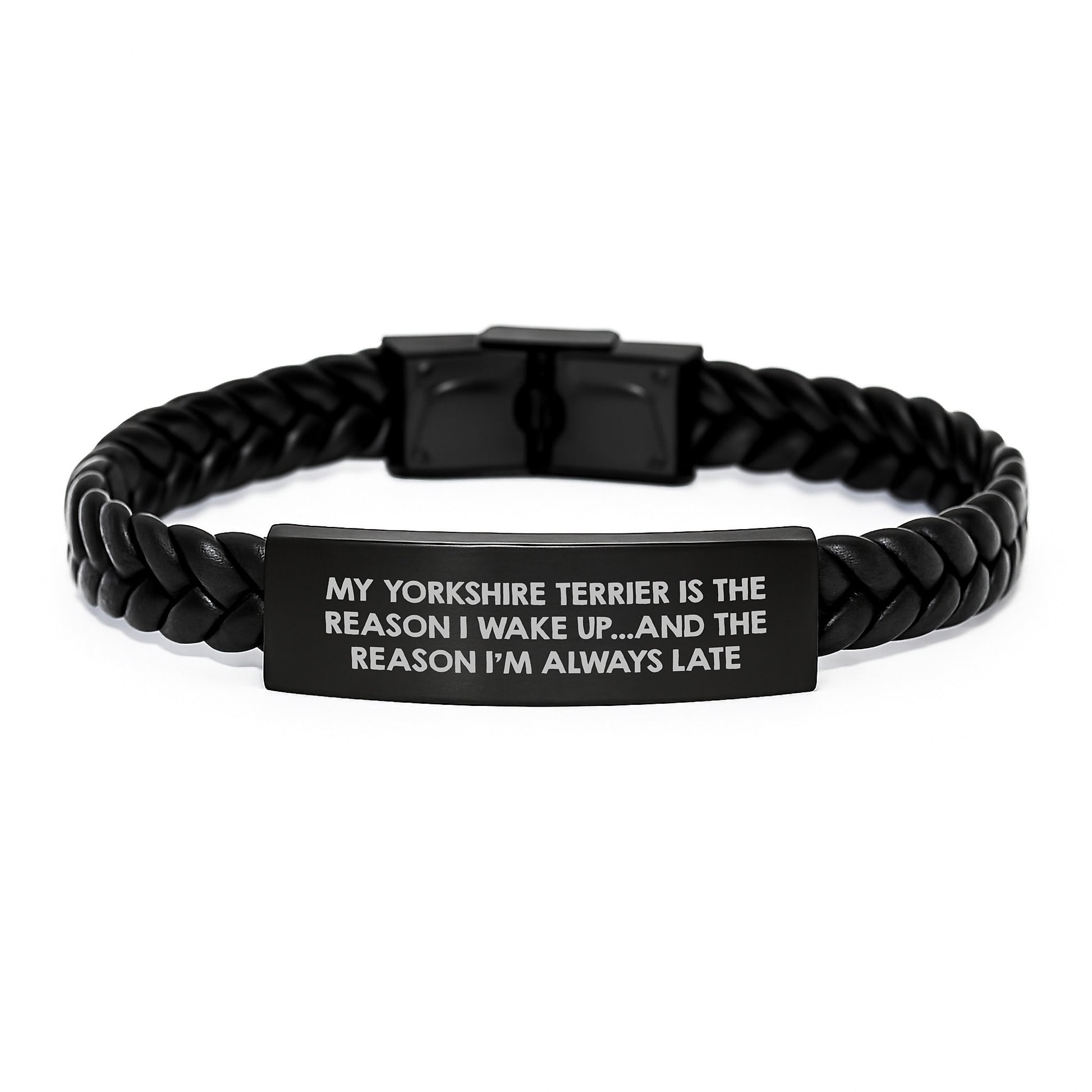 Funny Yorkshire Terrier Dog Birthday Unique Gifts for Men - Interlaced Leather Bracelet with Yorkshire Terrier Dog Quote from Friends, Yorkshire Terrier Dog Mom or Dad - Image 1