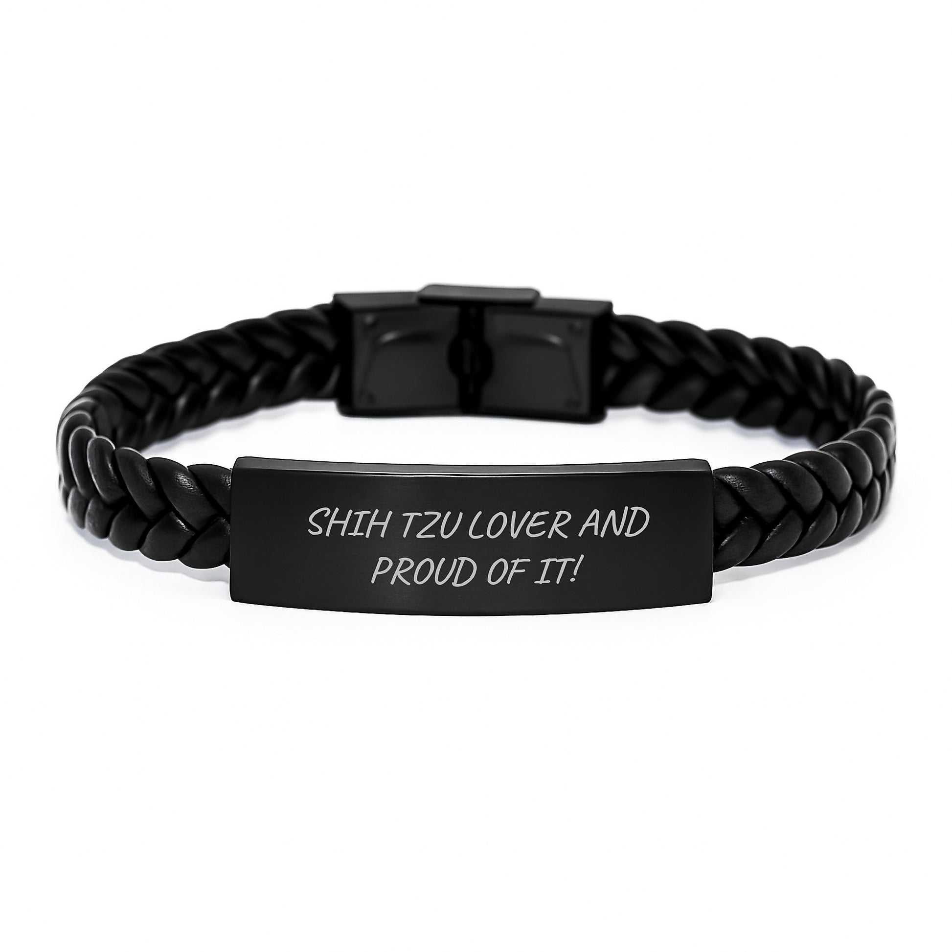 Shih Tzu Dog Lover Gifts from Men to Women for Valentine's Unique Interlaced Leather Bracelet, Funny Quote 'Shih Tzu Lover And Proud Of It!' - Image 1