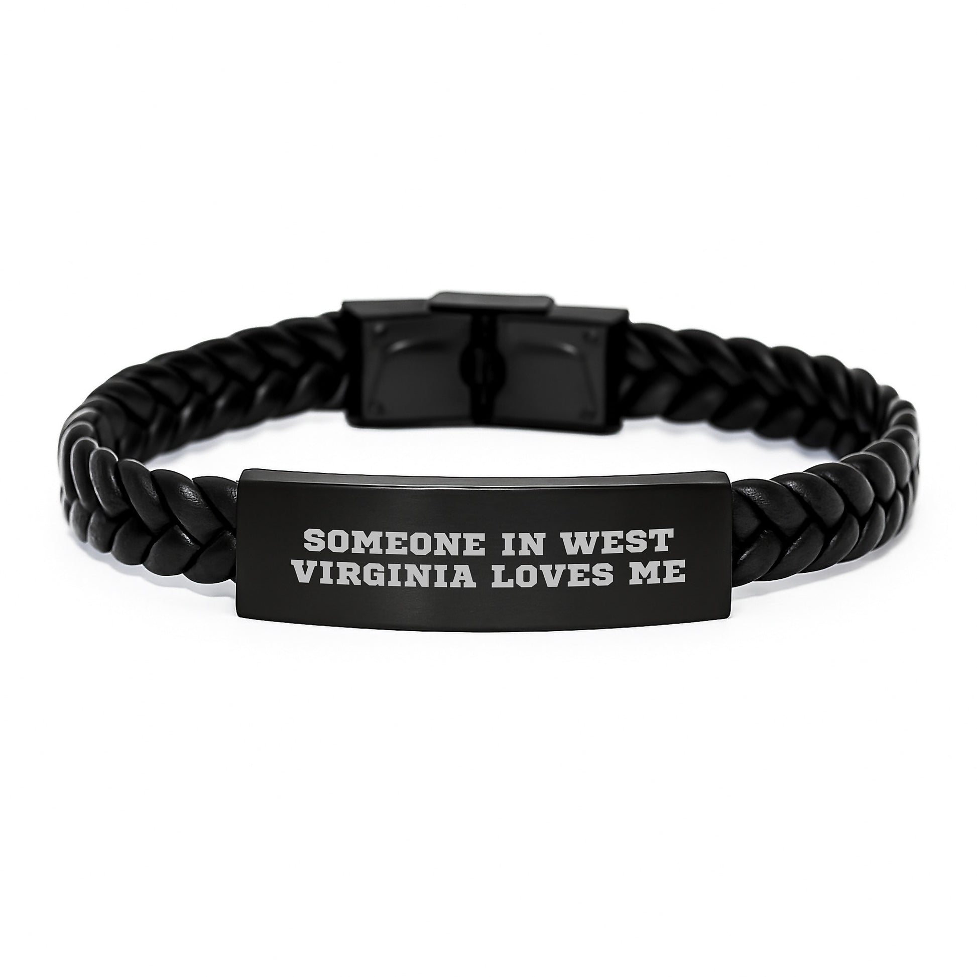 Funny West Virginia Interlaced Leather Bracelet Gifts from Men to Women on Valentine's Someone 'In West Virginia Loves Me' - Image 1