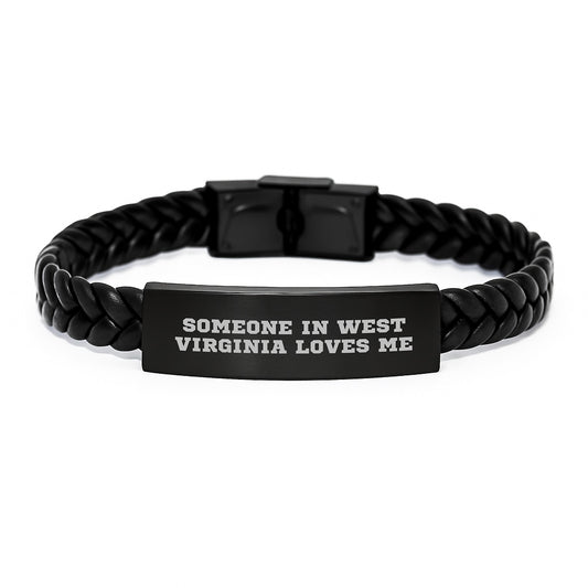 Funny West Virginia Interlaced Leather Bracelet Gifts from Men to Women on Valentine's Someone 'In West Virginia Loves Me' - Image 1