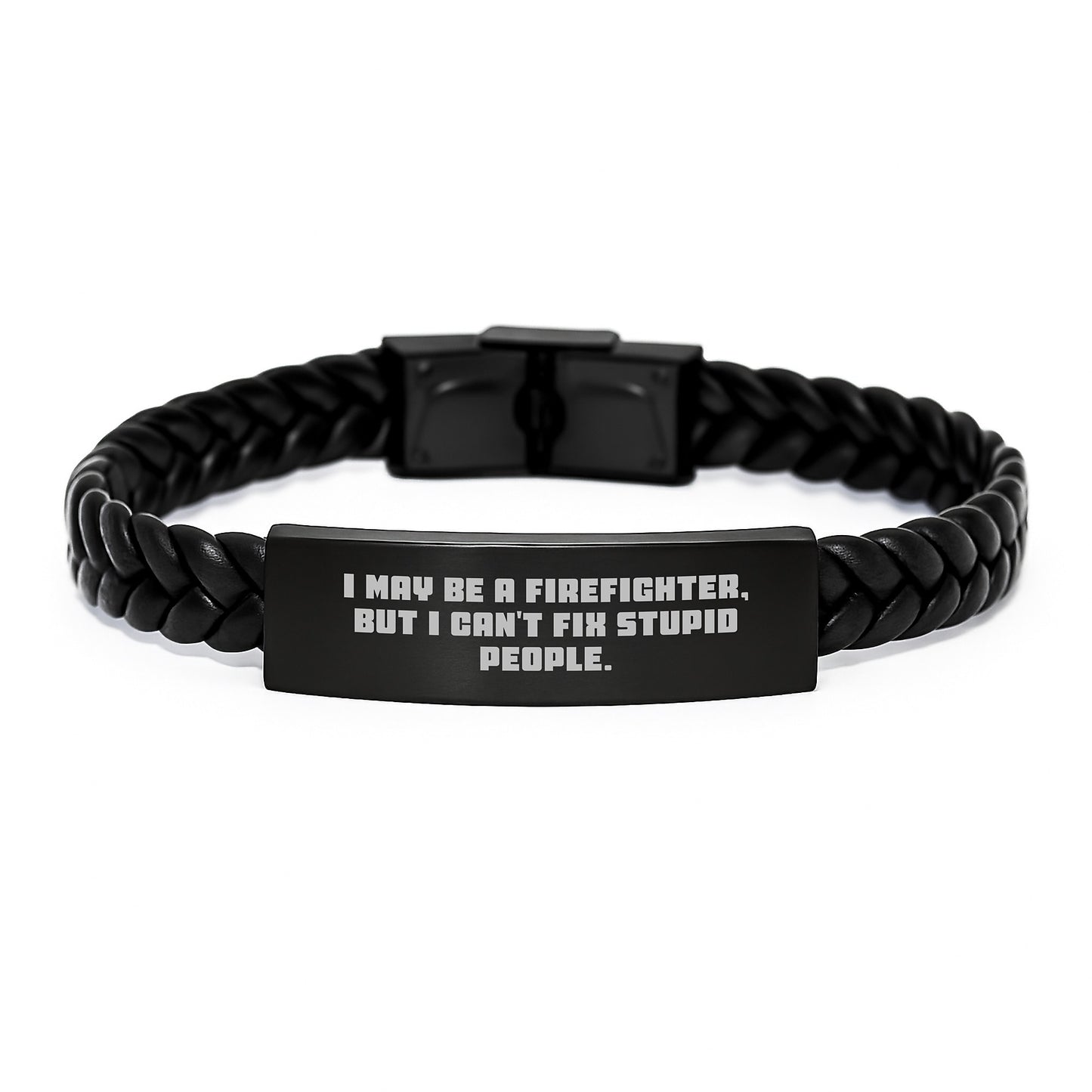 Firefighter Keepsake Interlaced Leather Bracelet for Him Birthday Gift - Image 1