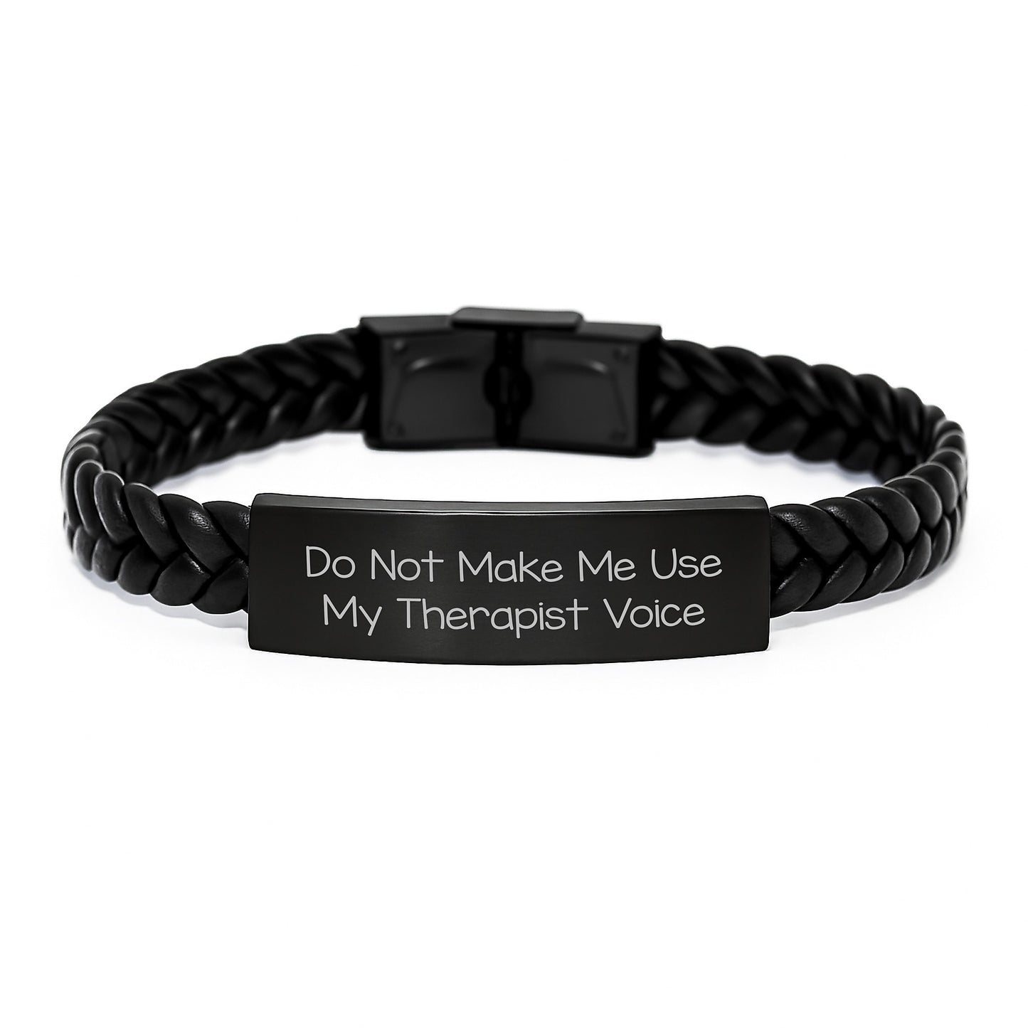 Therapist Humor Interlaced Leather Bracelet Gifts from Friends to Therapist, Funny Birthday Unique Gifts with 'Do Not Make Me Use My Therapist Voice', Therapist Accessories - Image 1