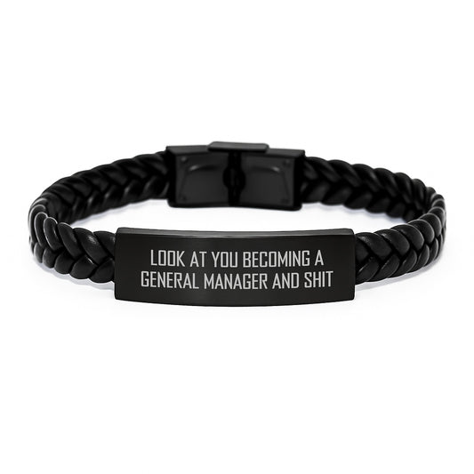 General Manager Gifts for Him - Funny Quote Interlaced Leather Bracelet, Gifts from Friends to General Manager, Valentine's Unique Gifts, General Manager Interlaced Leather Bracelet, Funny Quote - Image 1
