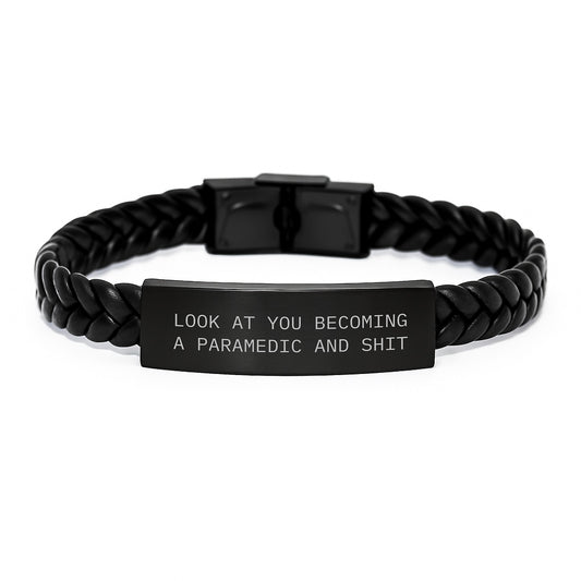 Paramedic Keepsake Interlaced Leather Bracelet for Him Graduation Gift - Image 1