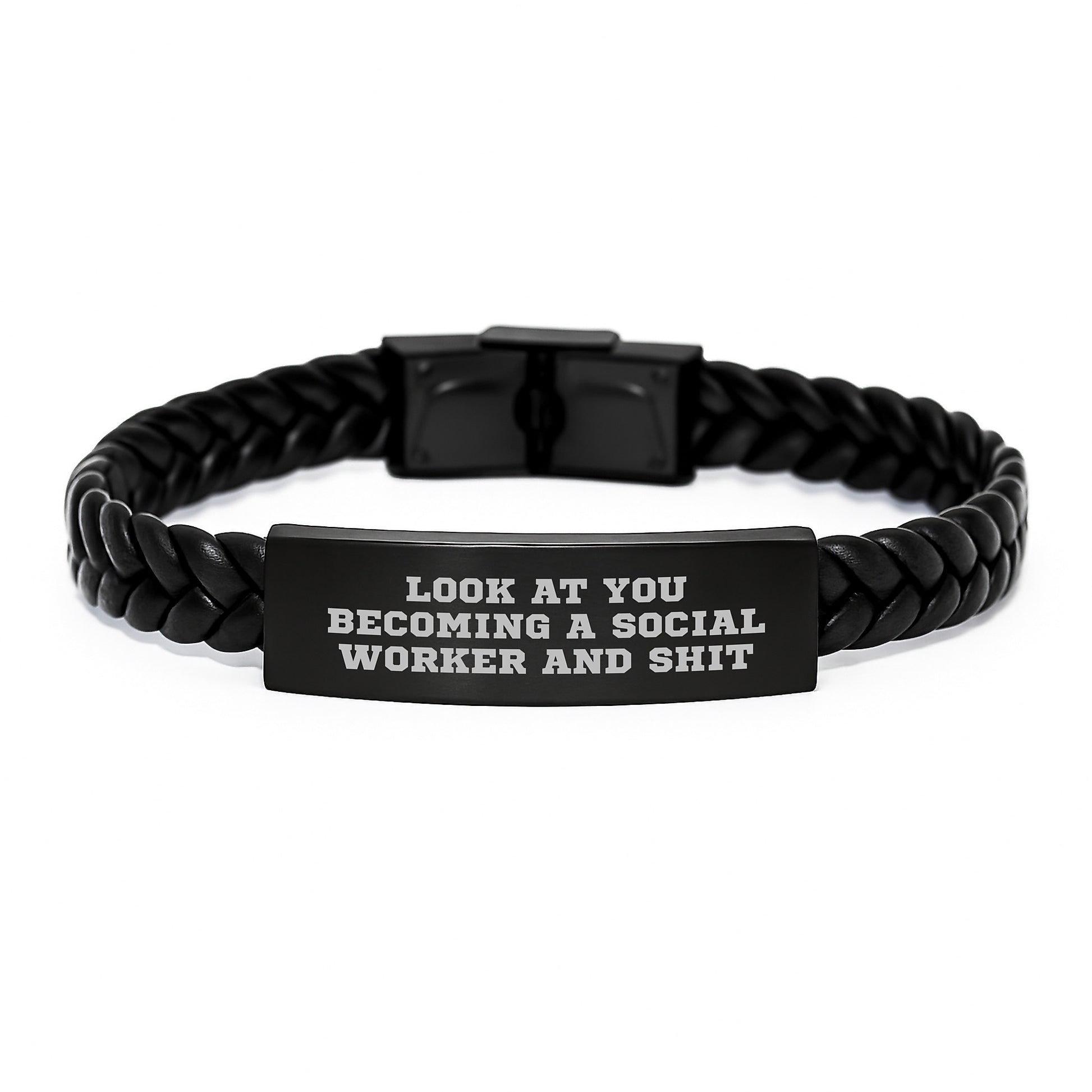 Unique Social Worker Gifts from Friends - Funny Mom Social Worker Interlaced Leather Bracelet for Social Worker Day - Image 1