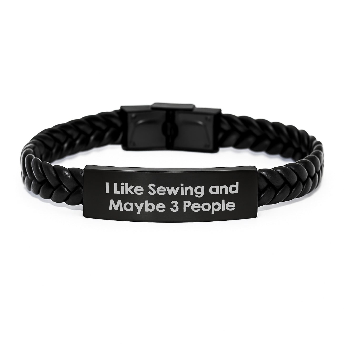 Unique Sewing Inspiration Interlaced Leather Bracelet Gifts for Sewing Enthusiasts, Funny Quote 'I Like Sewing And Maybe 3 People', Gifts for Men, Women, Friends, Coworkers and Family - Image 1