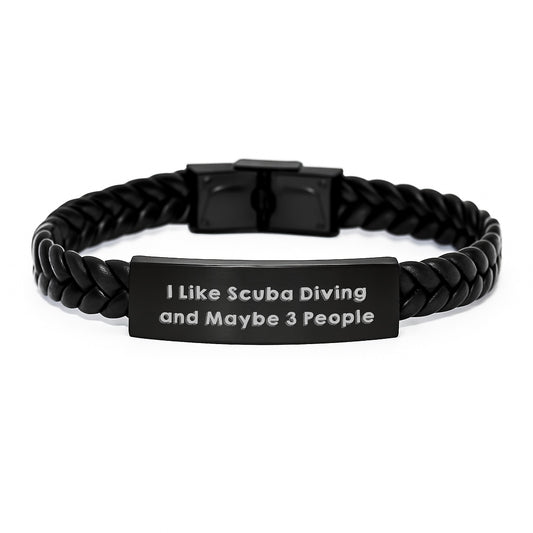 Scuba Diving Gifts for Men - Funny I Like Scuba Diving And Maybe 3 People Interlaced Leather Bracelet for Husband on Mother's Day - Image 1
