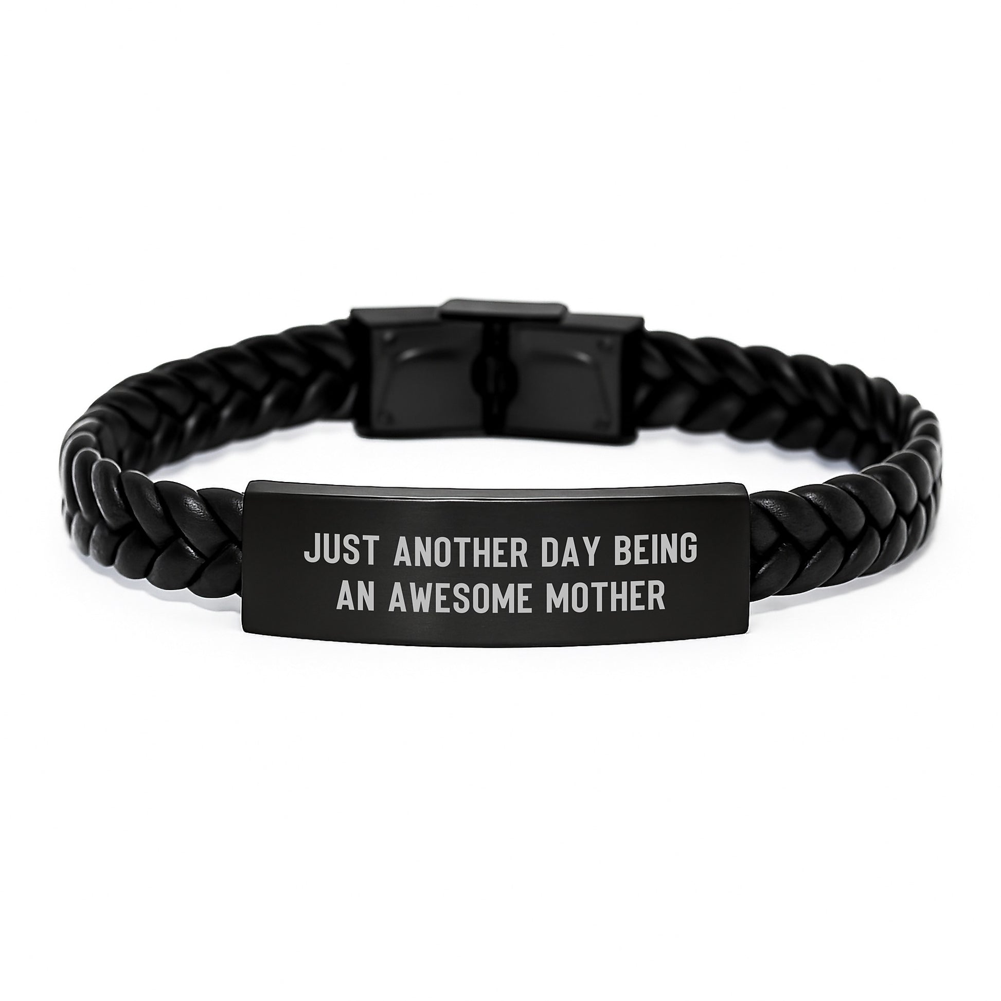 Graduation Unique Gifts for Mother, Interlaced Leather Bracelet with Funny Quote 'Just Another Day Being An Awesome Mother', Gifts from Family and Friends - Image 1