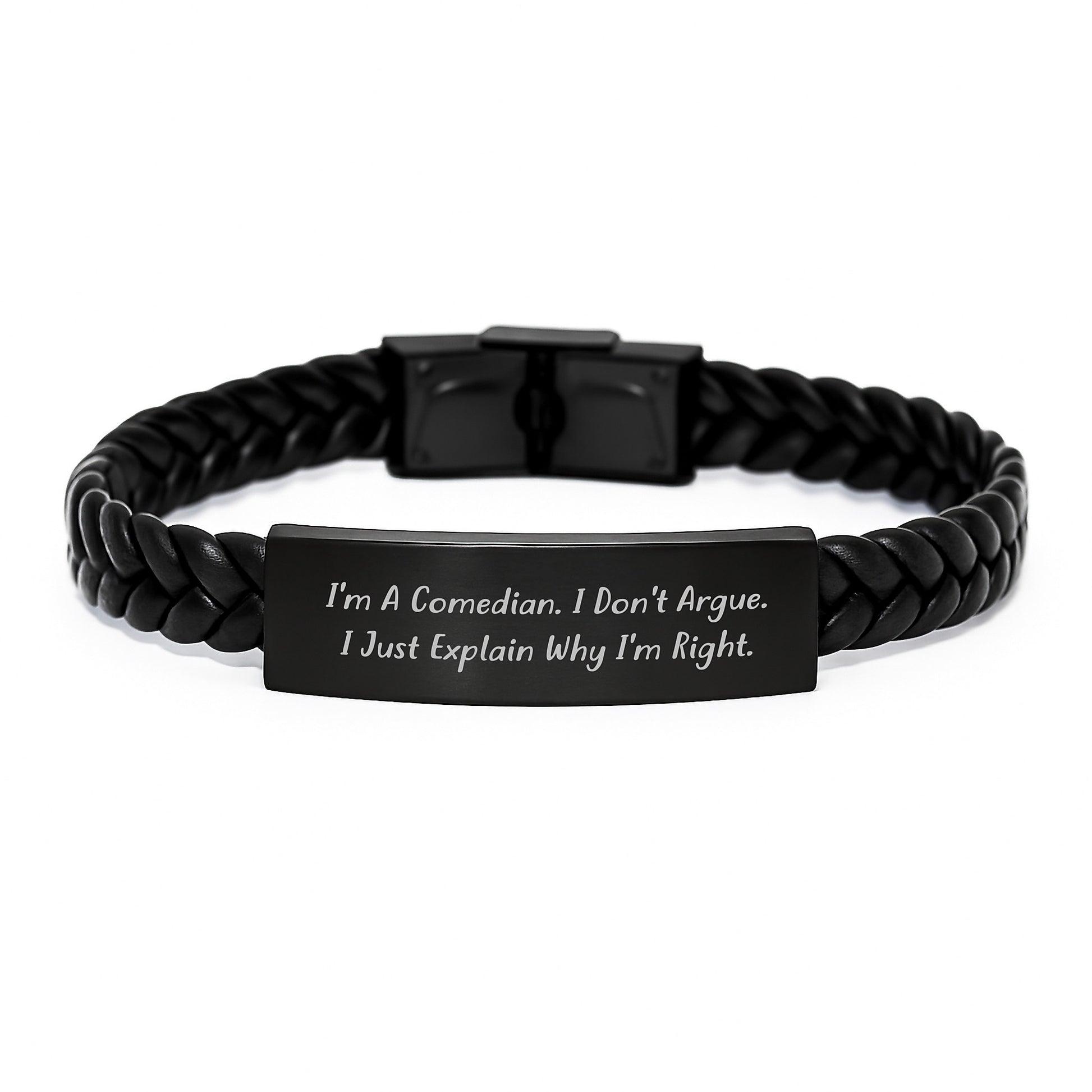 Funny Comedian Gifts from Family, Unique Mother's Day Unique Gifts for Comedian Women, Interlaced Leather Bracelet with Engraved Stainless Steel - Image 1
