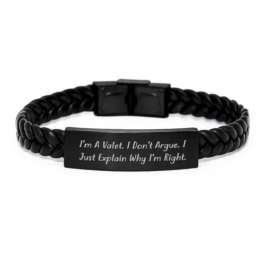 The Humorous Valet Gifts for Men Birthday Present - Funny I'm A Valet Interlaced Leather Bracelet - Image 1