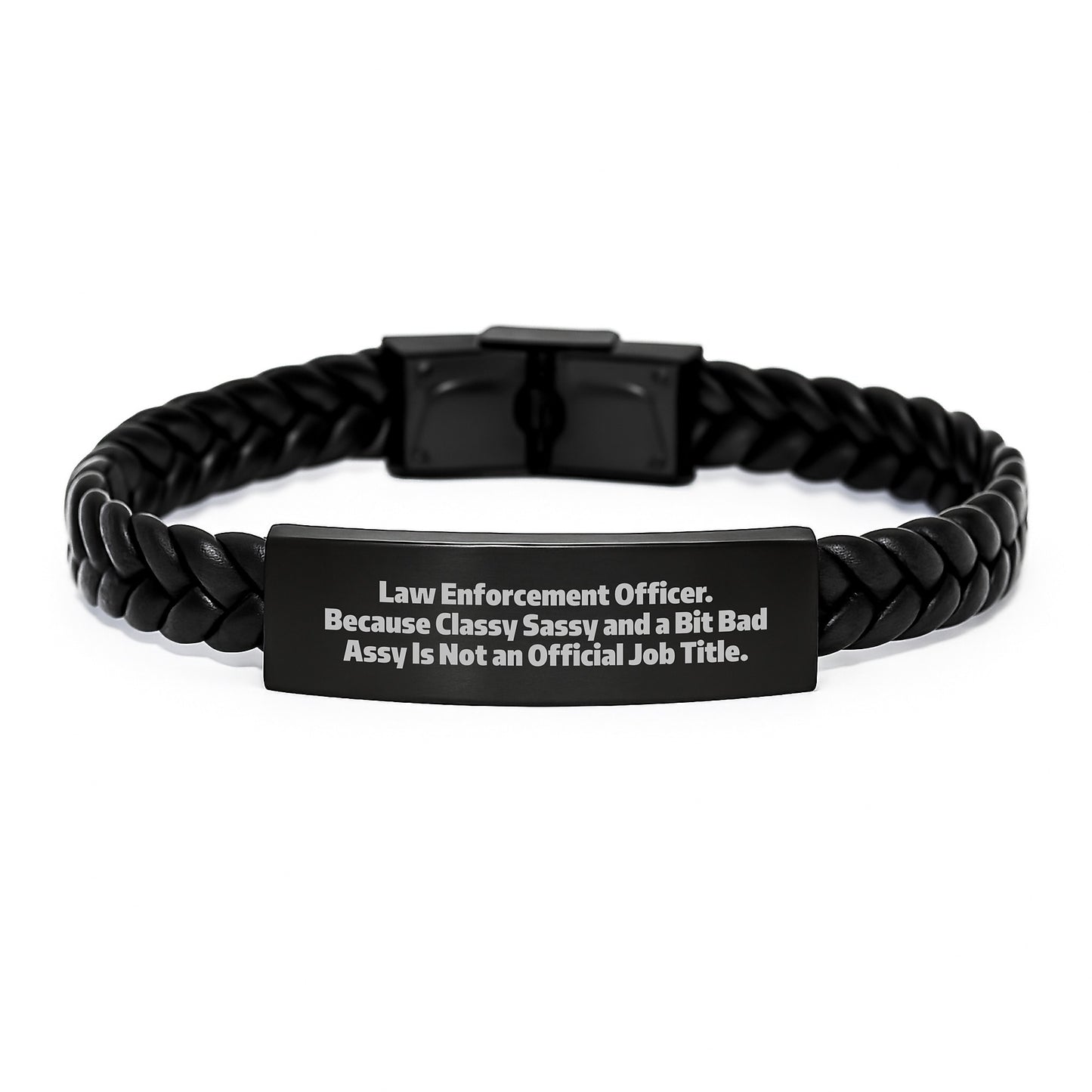 Funny Law Enforcement Officer Gifts for Men - Interlaced Leather Bracelet, Unique Graduation Unique Gifts from Family, Law Enforcement Officer Humor Quote - Image 1