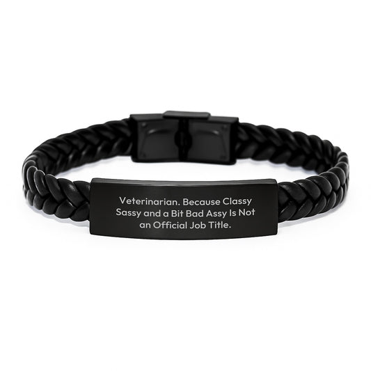 Veterinarian Keepsake Interlaced Leather Bracelet for Him Birthday Gift - Image 1