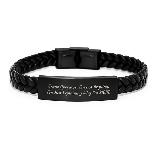 Funny Gifts for Crane Operator Friends from Family - Unique Graduation Unique Gifts for Him, Interlaced Leather Bracelet with Stainless Steel and PU Leather - Image 1