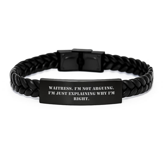 Funny Waitress Gifts for Waitress - Interlaced Leather Bracelet with Stainless Steel and PU Leather, Perfect Graduation Unique Gifts from Friends to Waitress - Image 1