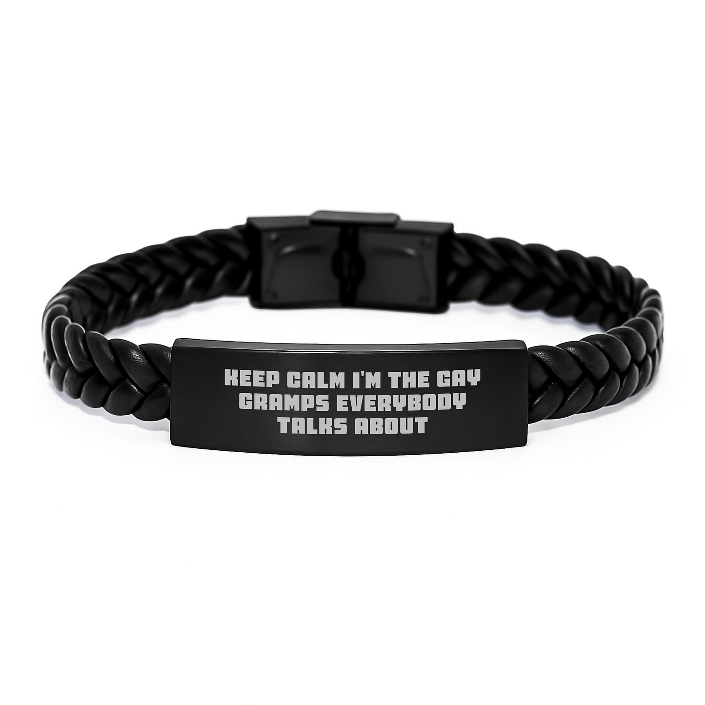 Funny Gramps Gifts, Interlaced Leather Bracelet for Men, Unique Mother's Day Unique Gift Ideas - 'Keep Calm I'm The Gay Gramps Everybody Talks About' - Image 1