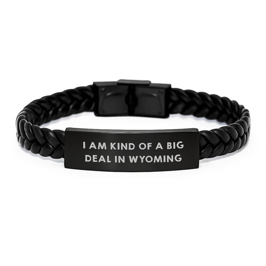 Funny Wyoming Gifts from Men to Sons, Kind of a Prime Selection Interlaced Leather Bracelet for Dad on Father's Day, Unique Wyoming Leather Accessories - Image 1