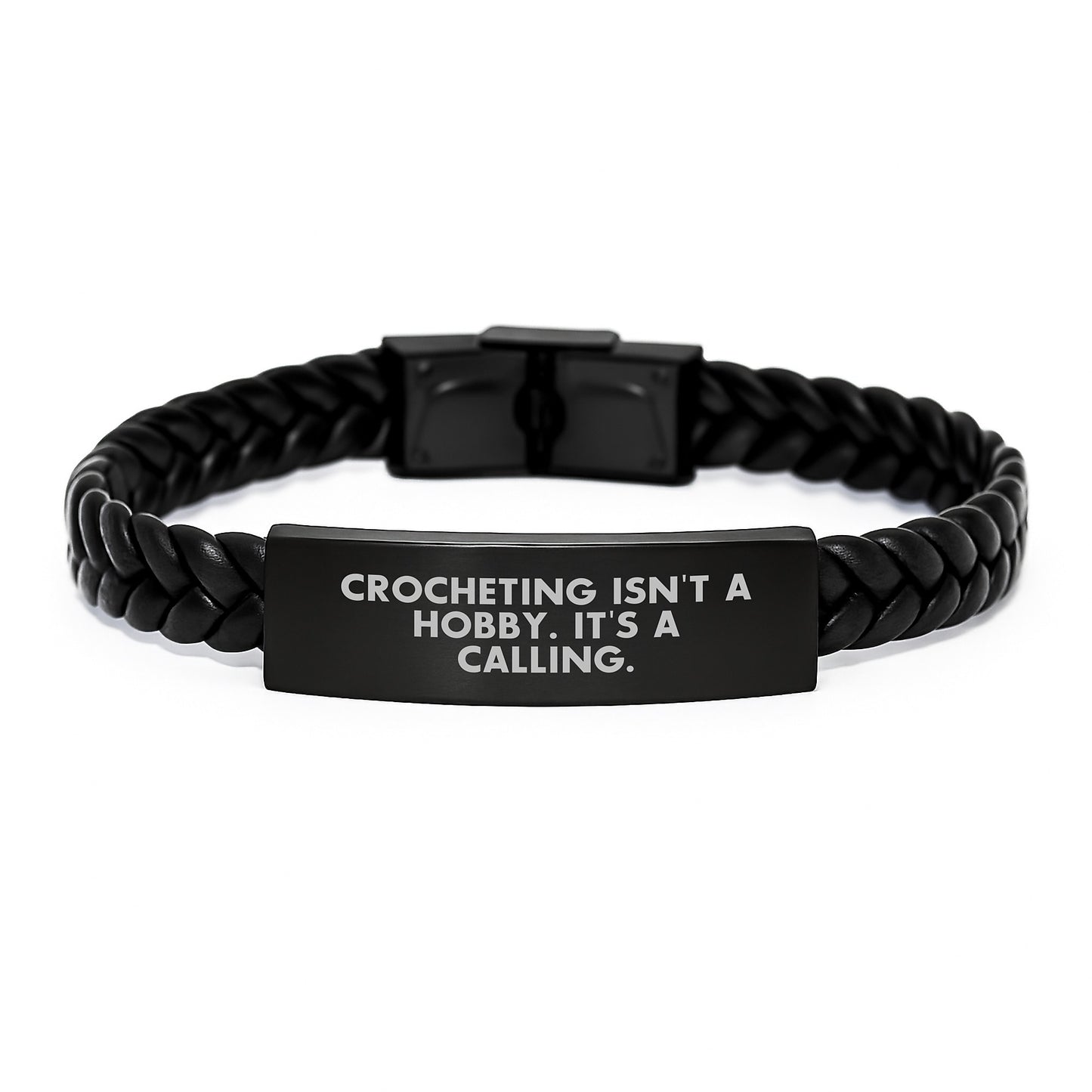 Funny Crocheting Gifts for Men and Women, Unique Graduation Unique Gifts, Interlaced Leather Bracelet with Stainless Steel and PU Leather - Image 1