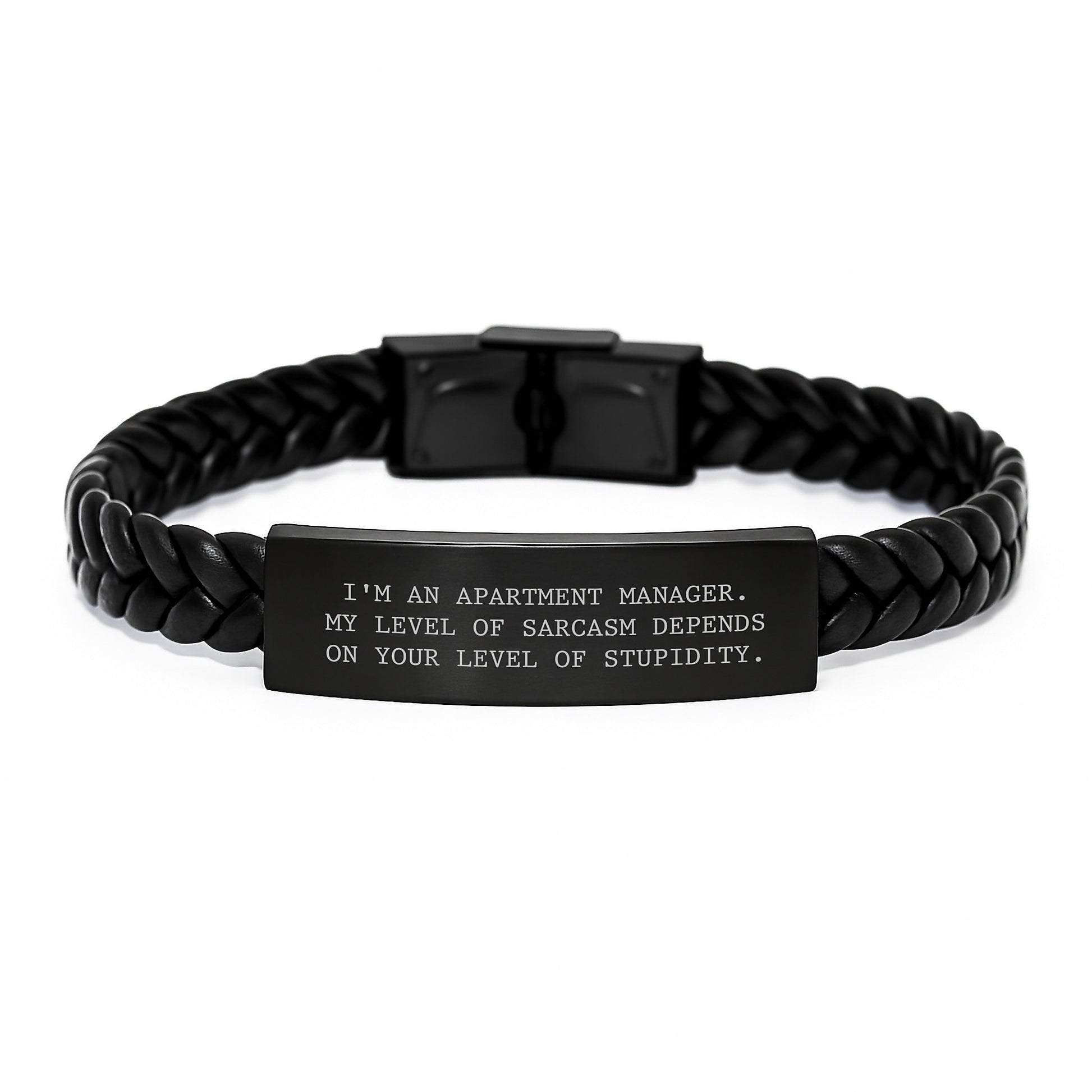 Funny Apartment Manager Gifts from Friends - I'm An Apartment Manager My Level Of Sarcasm Depends On Your Level Of Stupidity Graduation Unique Gifts for Apartment Managers Interlaced Leather Bracelet - Image 1