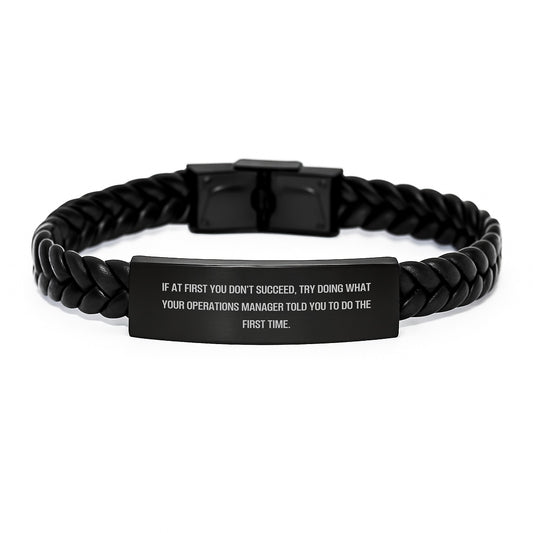 Funny Operations Manager Gifts, Valentine's Unique Gifts, Interlaced Leather Bracelet for Operations Manager - Image 1