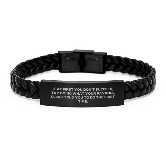 Funny Payroll Clerk Gifts for Men - Interlaced Leather Bracelet with Stainless Steel and PU Leather, Ideal Gift for Graduation Day from Friends or Family - Image 1