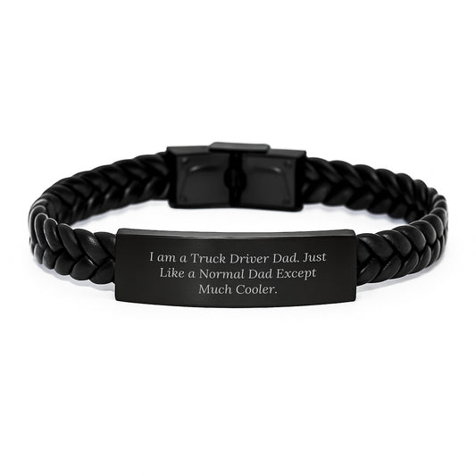 Truck Driver Dad Gifts, Funny Interlaced Leather Bracelet for Men, Birthday Unique Ideas from Dad to Son - Image 1