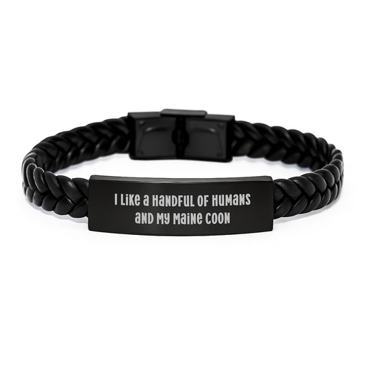 Funny Maine Coon Cat Gifts for Men - Interlaced Leather Bracelet - Birthday Unique Gifts from Friends to Maine Coon Cat Lovers - Image 1