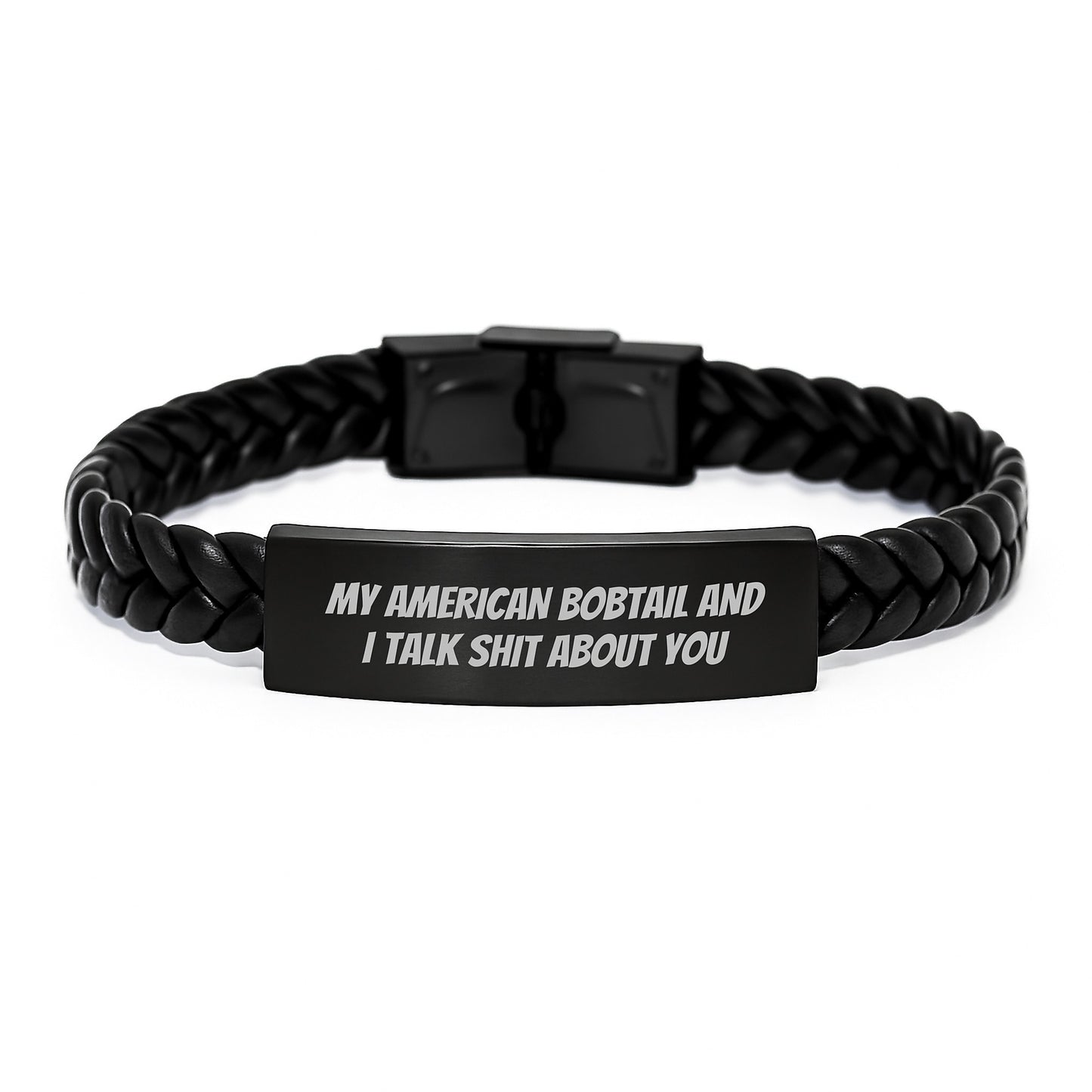 Funny American Bobtail Cat Gifts for American Bobtail Cat Lovers from Friends, Interlaced Leather Bracelet with Funny Quote, Gifts for Graduation Day - Image 1
