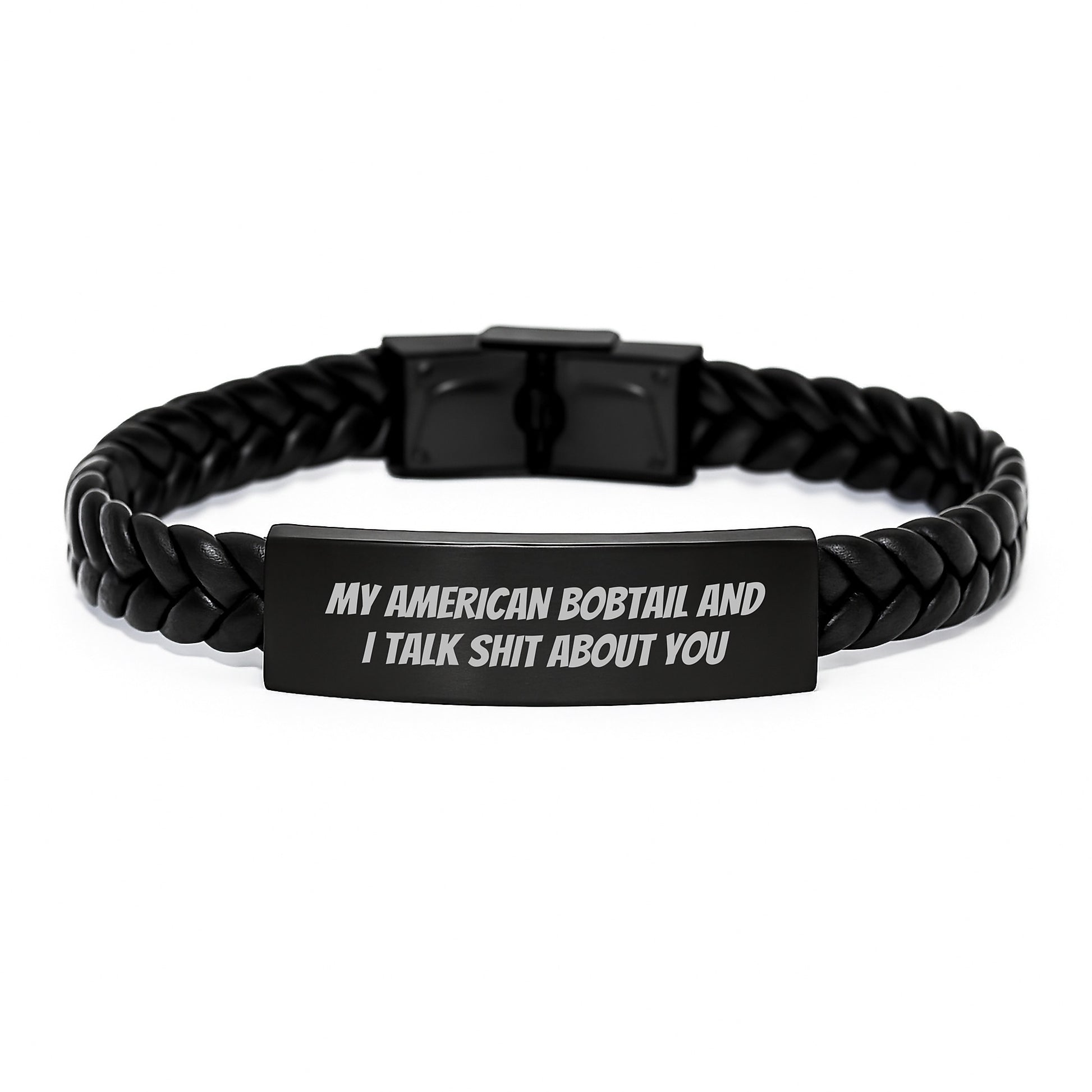 Funny American Bobtail Cat Gifts for American Bobtail Cat Lovers from Friends, Interlaced Leather Bracelet with Funny Quote, Gifts for Graduation Day - Image 1