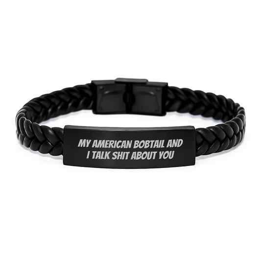 Funny American Bobtail Cat Gifts for American Bobtail Cat Lovers from Friends, Interlaced Leather Bracelet with Funny Quote, Gifts for Graduation Day - Image 1