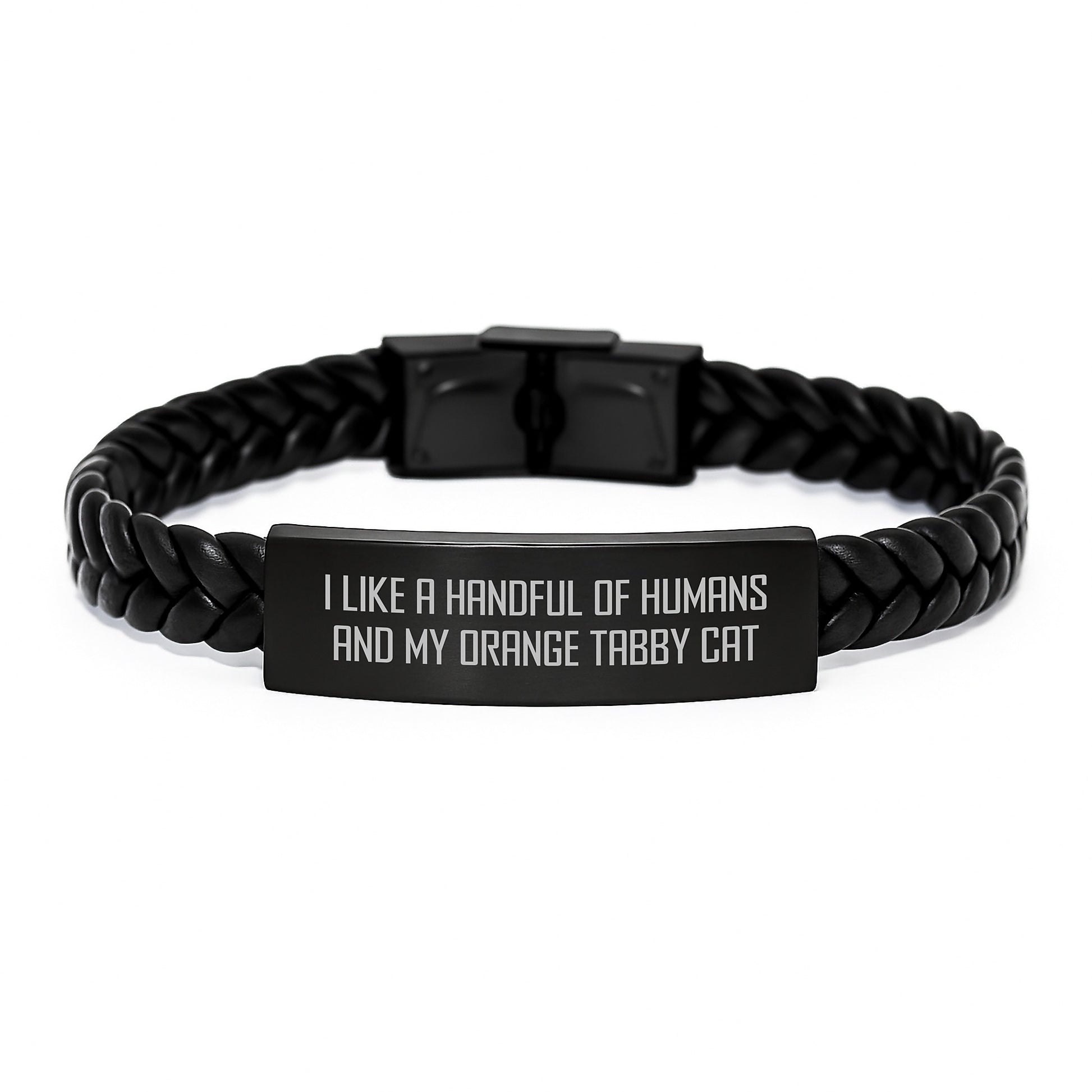 Funny Orange Tabby Cat Gifts for Men, I Like A Handful Of Humans And My Orange Tabby Cat Interlaced Leather Bracelet, Birthday Unique Gifts from Friends - Image 1
