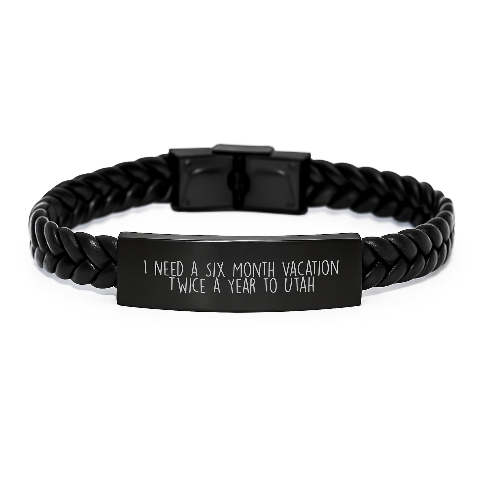 Unique Utah Interlaced Leather Bracelet Gifts for Birthday, 'I Need A Six Month Vacation Twice A Year To Utah' - Men, Women, Friends, Family, Coworkers - Image 1